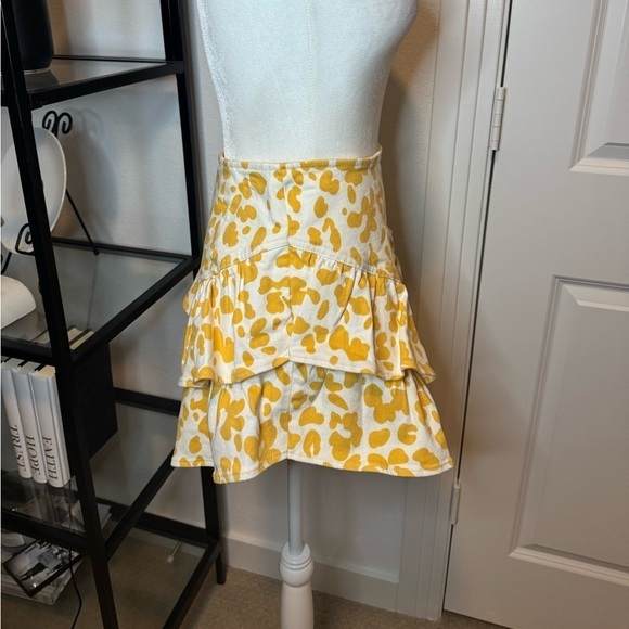 NWT Mother The Ruffle Dyed Floral Leopard Yellow Denim Mini Skirt Size 28 / 8 - Picture 6 of 11